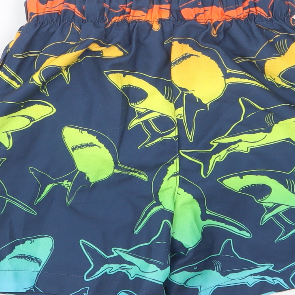 NEXT Boys Blue Geometric Polyester Sweat Shorts Size 6 Years Regular Drawstring - Shark Swim Shorts