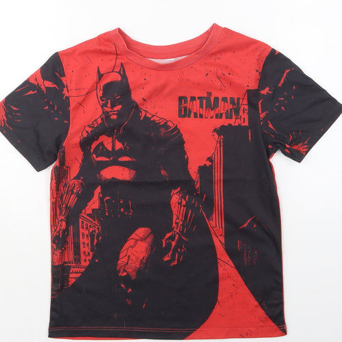 Preworn Boys Red Cotton Basic T-Shirt Size 8-9 Years Round Neck Pullover - Batman