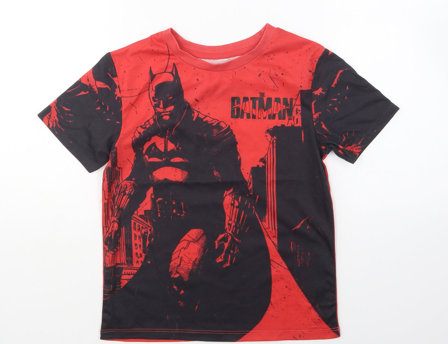 Preworn Boys Red Cotton Basic T-Shirt Size 8-9 Years Round Neck Pullover - Batman