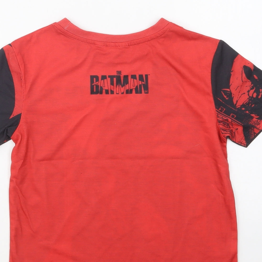 Preworn Boys Red Cotton Basic T-Shirt Size 8-9 Years Round Neck Pullover - Batman