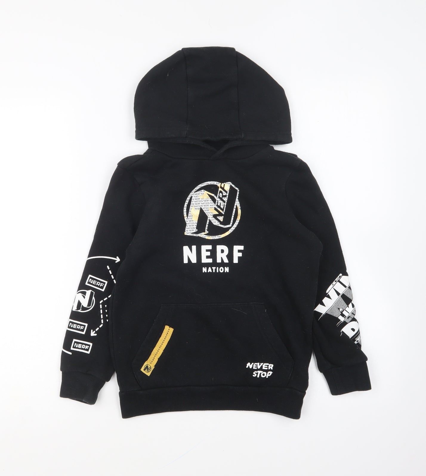 F&F Boys Black Cotton Pullover Hoodie Size 7-8 Years Pullover - Nerf