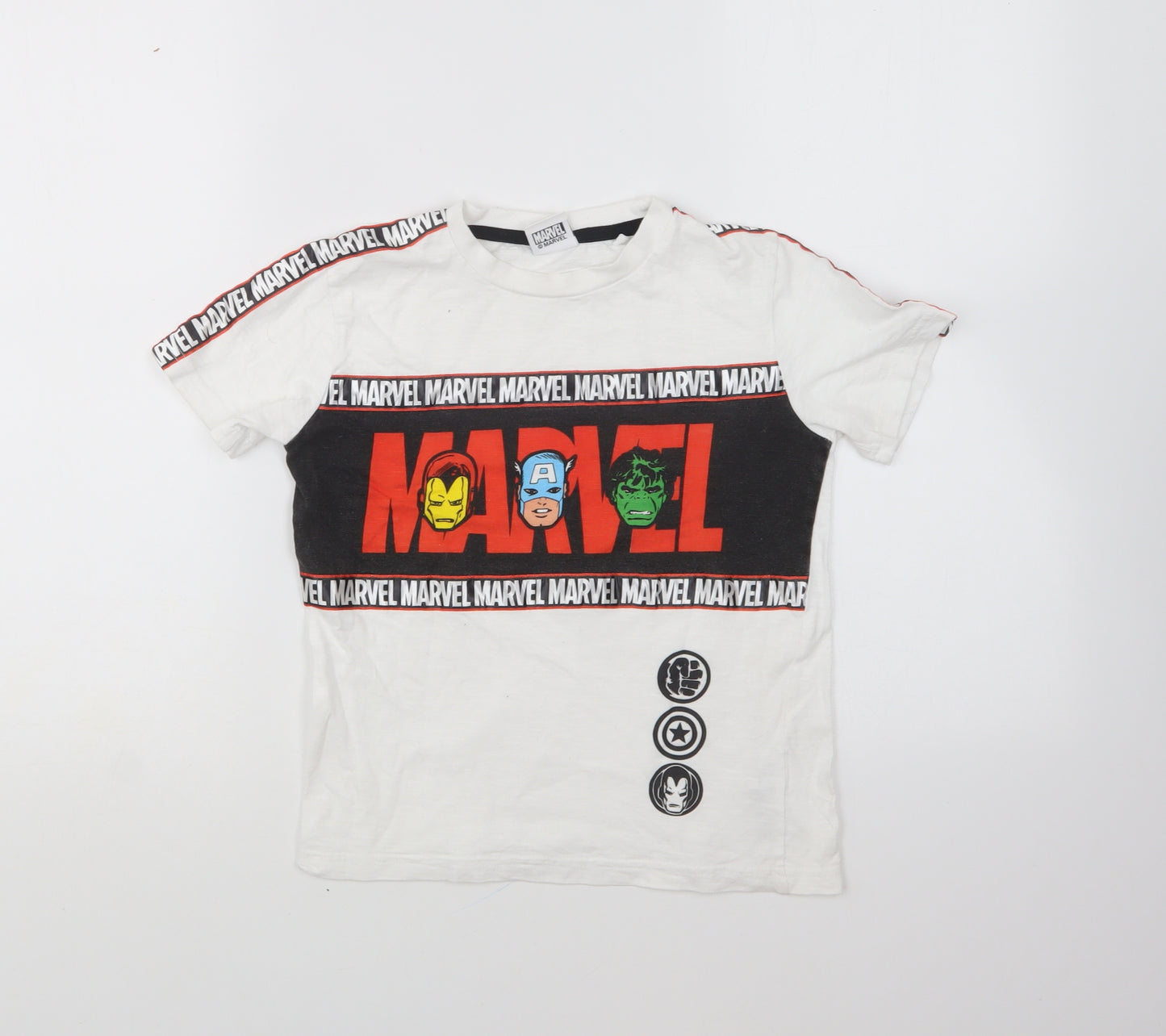 NEXT Boys White Cotton Basic T-Shirt Size 6 Years Round Neck Pullover - Marvel