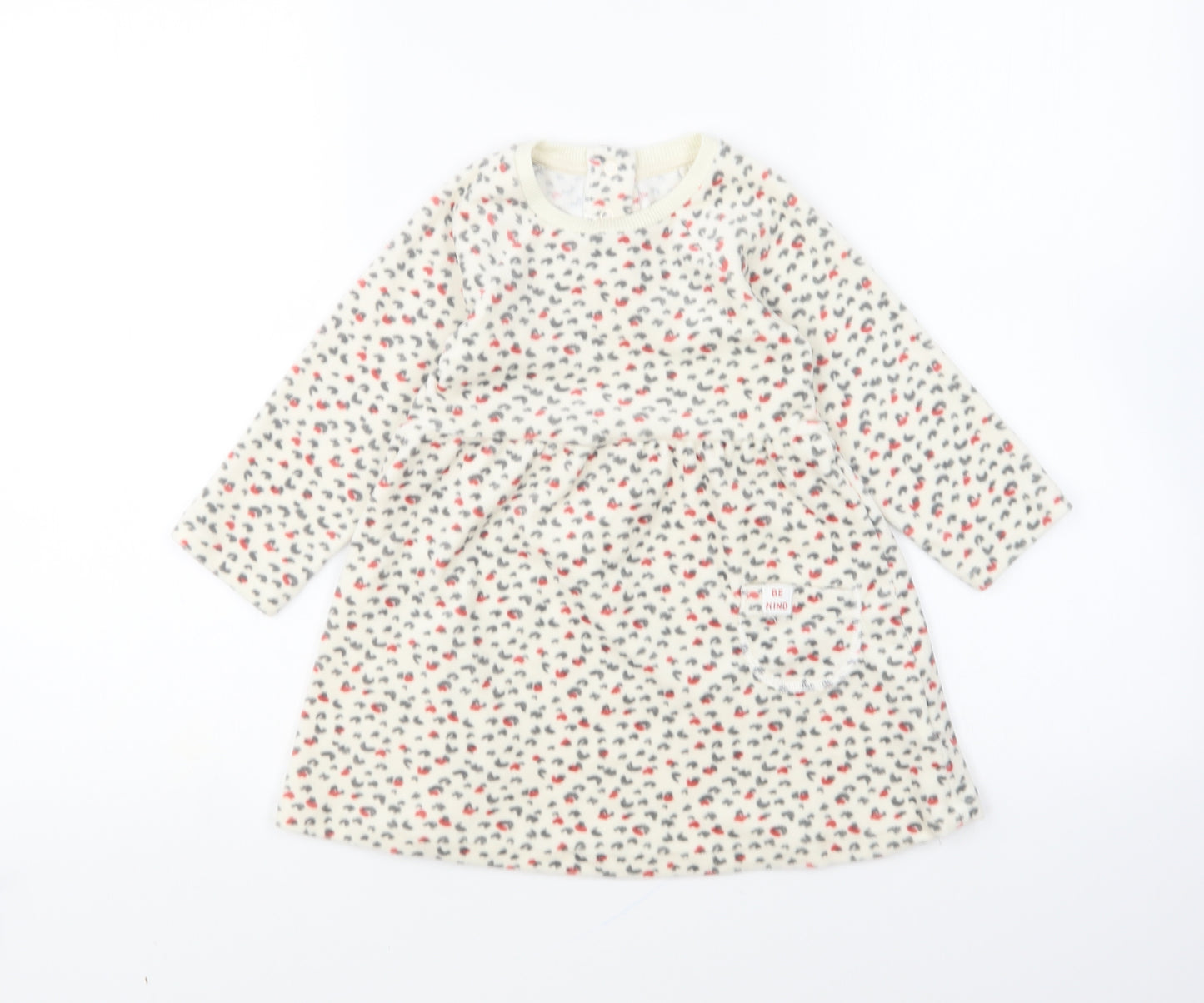 Marks and Spencer Girls Multicoloured Animal Print Polyester Skater Dress Size 18-24 Months Round Neck Snap