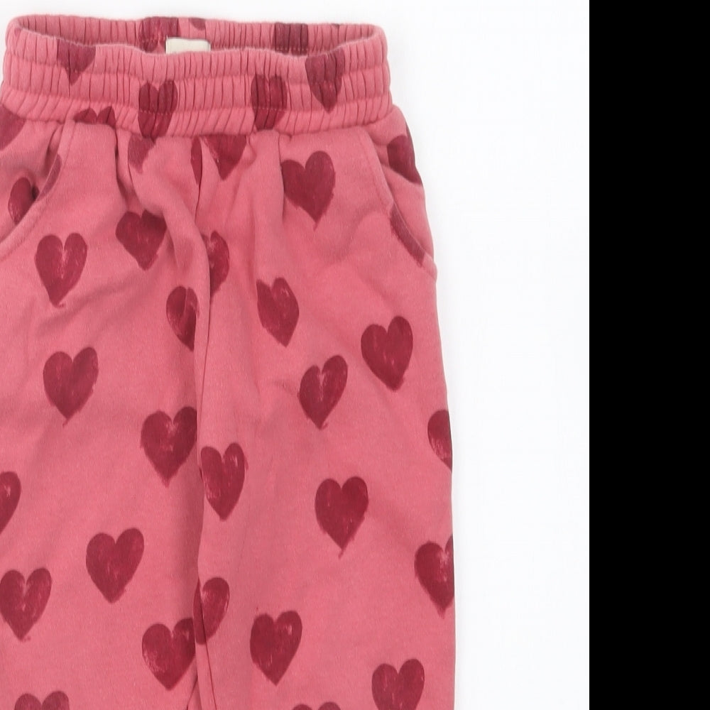 F&F Girls Pink Geometric Polyester Jogger Trousers Size 3-4 Years Regular Drawstring - Love Hearts