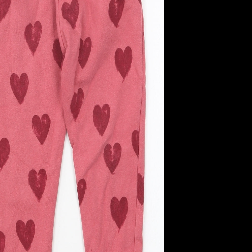 F&F Girls Pink Geometric Polyester Jogger Trousers Size 3-4 Years Regular Drawstring - Love Hearts