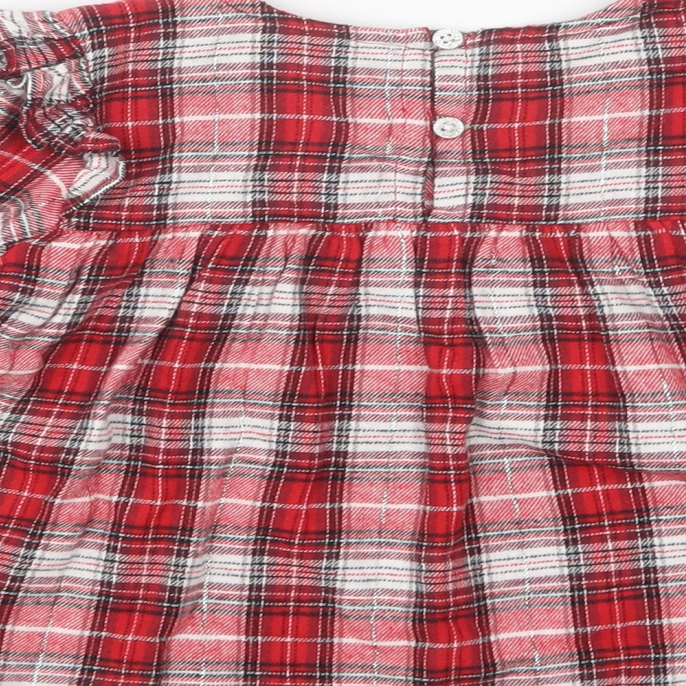 Primark Girls Red Plaid Cotton Basic Blouse Size 3-4 Years Round Neck Pullover