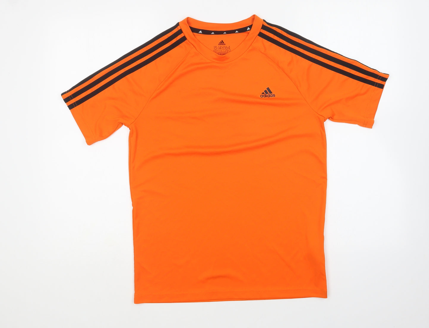 adidas Boys Orange Polyester Basic T-Shirt Size 13-14 Years Round Neck Pullover