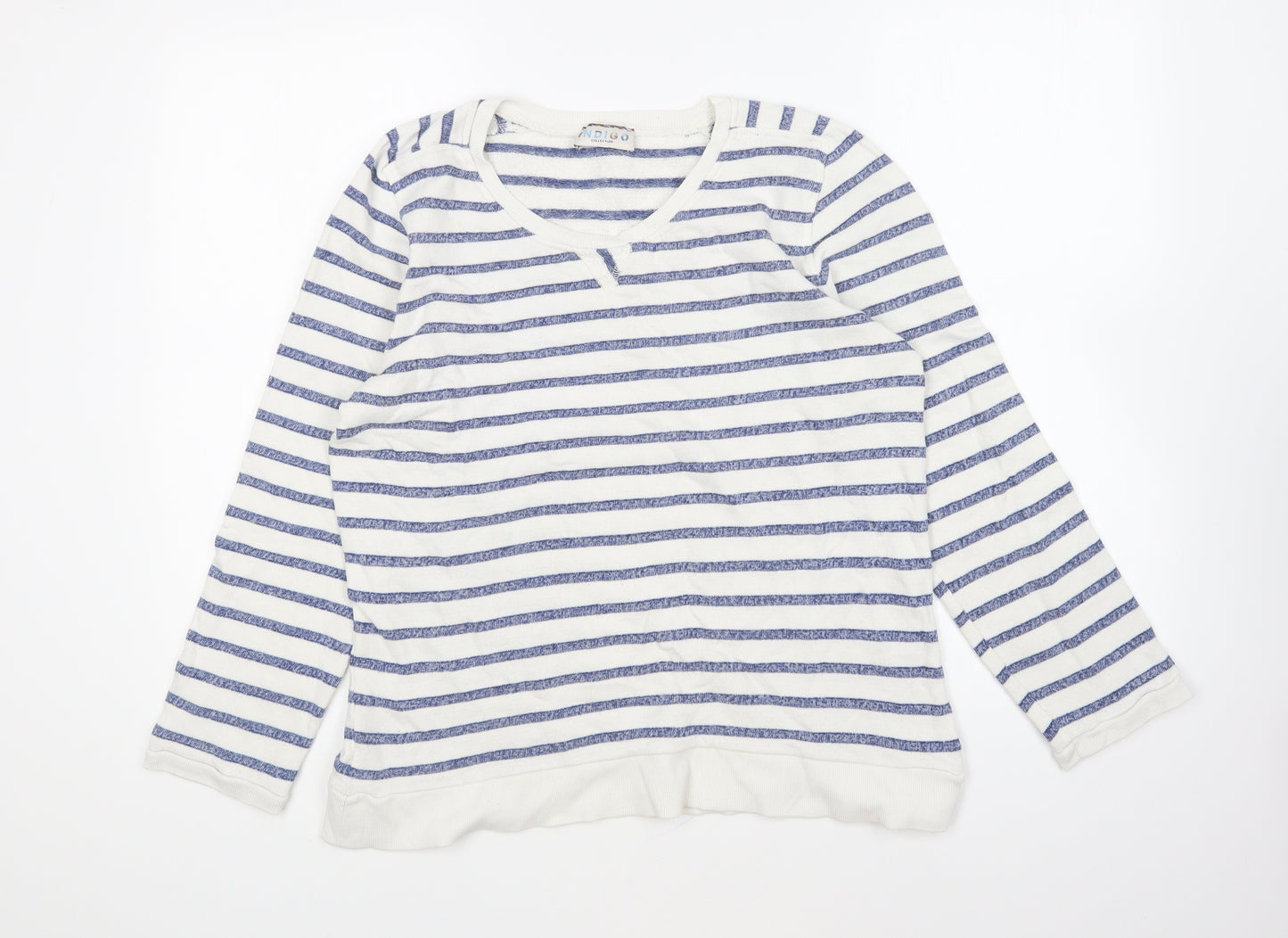 Marks and Spencer Womens Blue Round Neck Striped Cotton Pullover Jumper Size 14