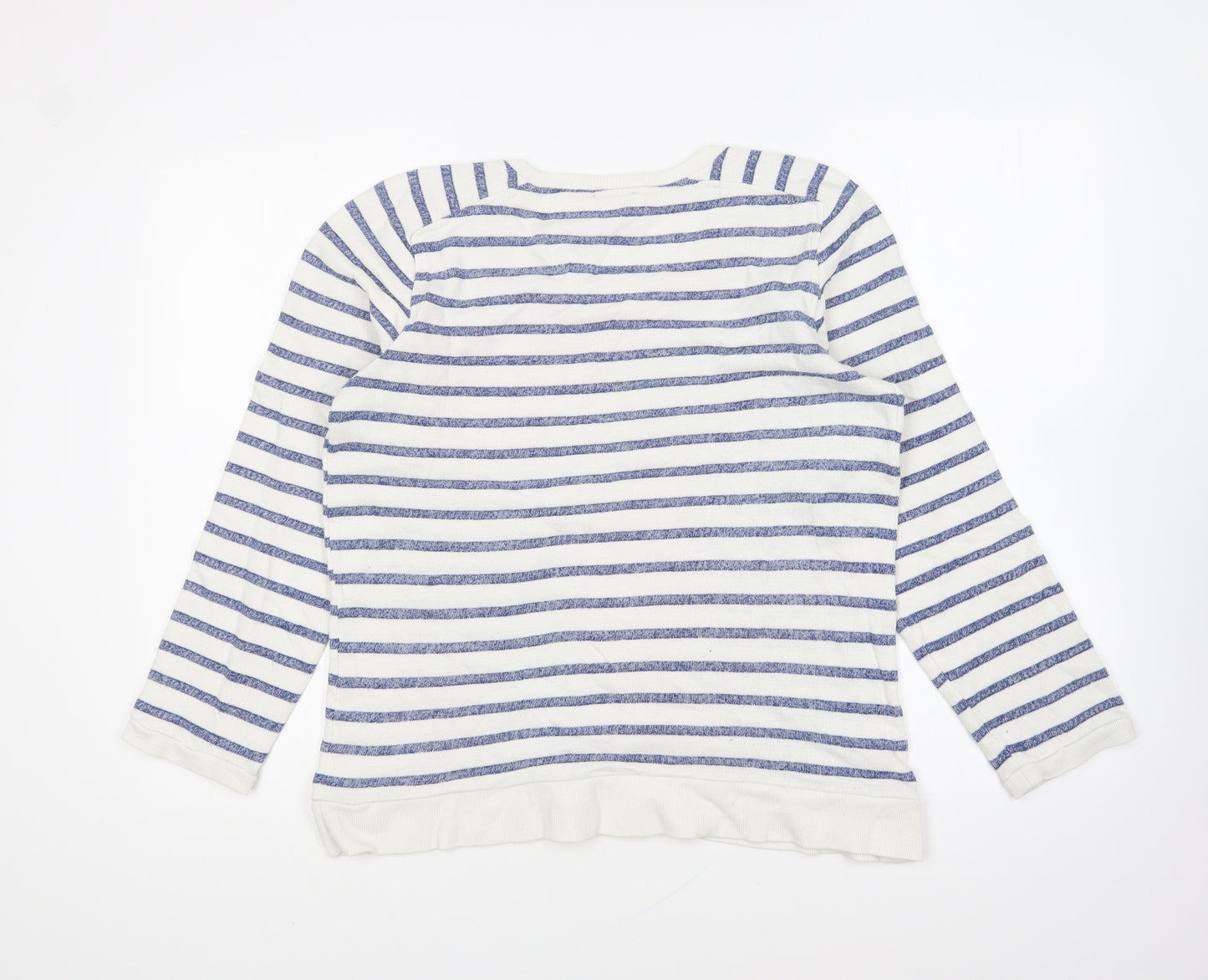 Marks and Spencer Womens Blue Round Neck Striped Cotton Pullover Jumper Size 14