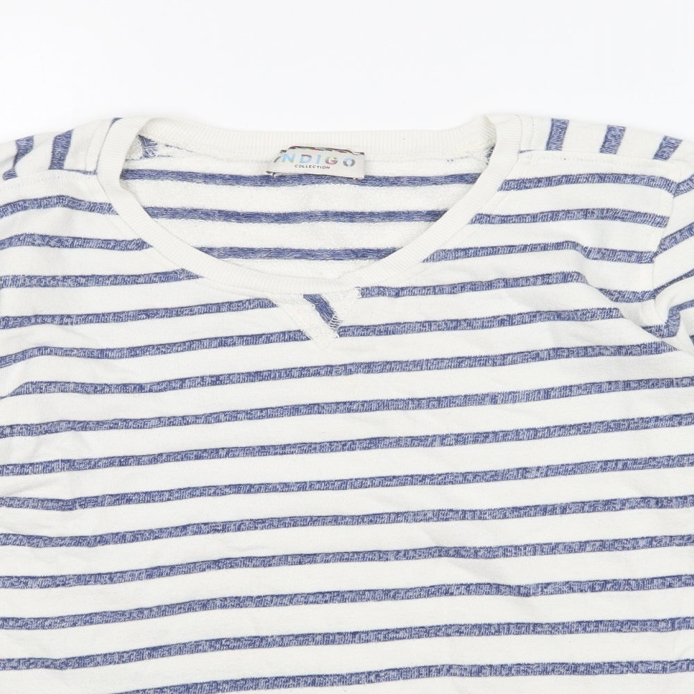 Marks and Spencer Womens Blue Round Neck Striped Cotton Pullover Jumper Size 14