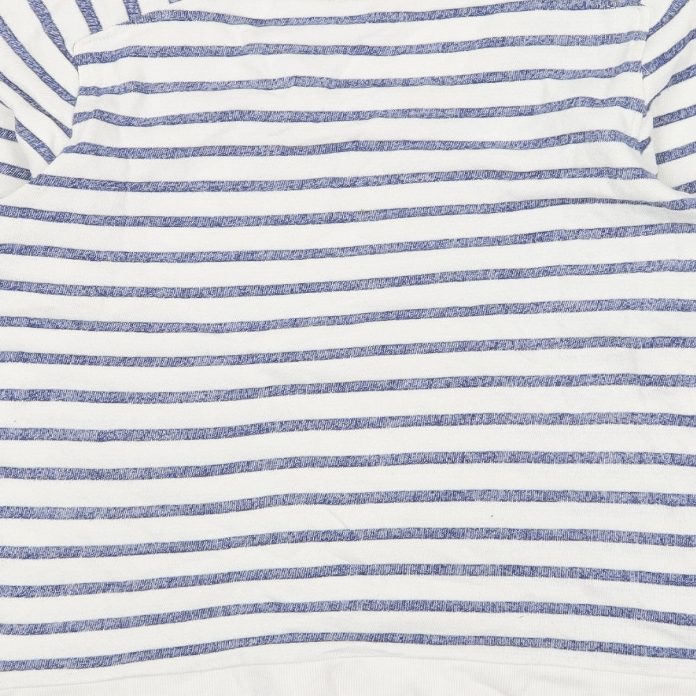 Marks and Spencer Womens Blue Round Neck Striped Cotton Pullover Jumper Size 14