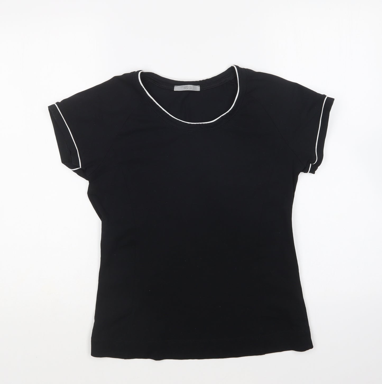 Marks and Spencer Womens Black Cotton Basic T-Shirt Size 14 Round Neck