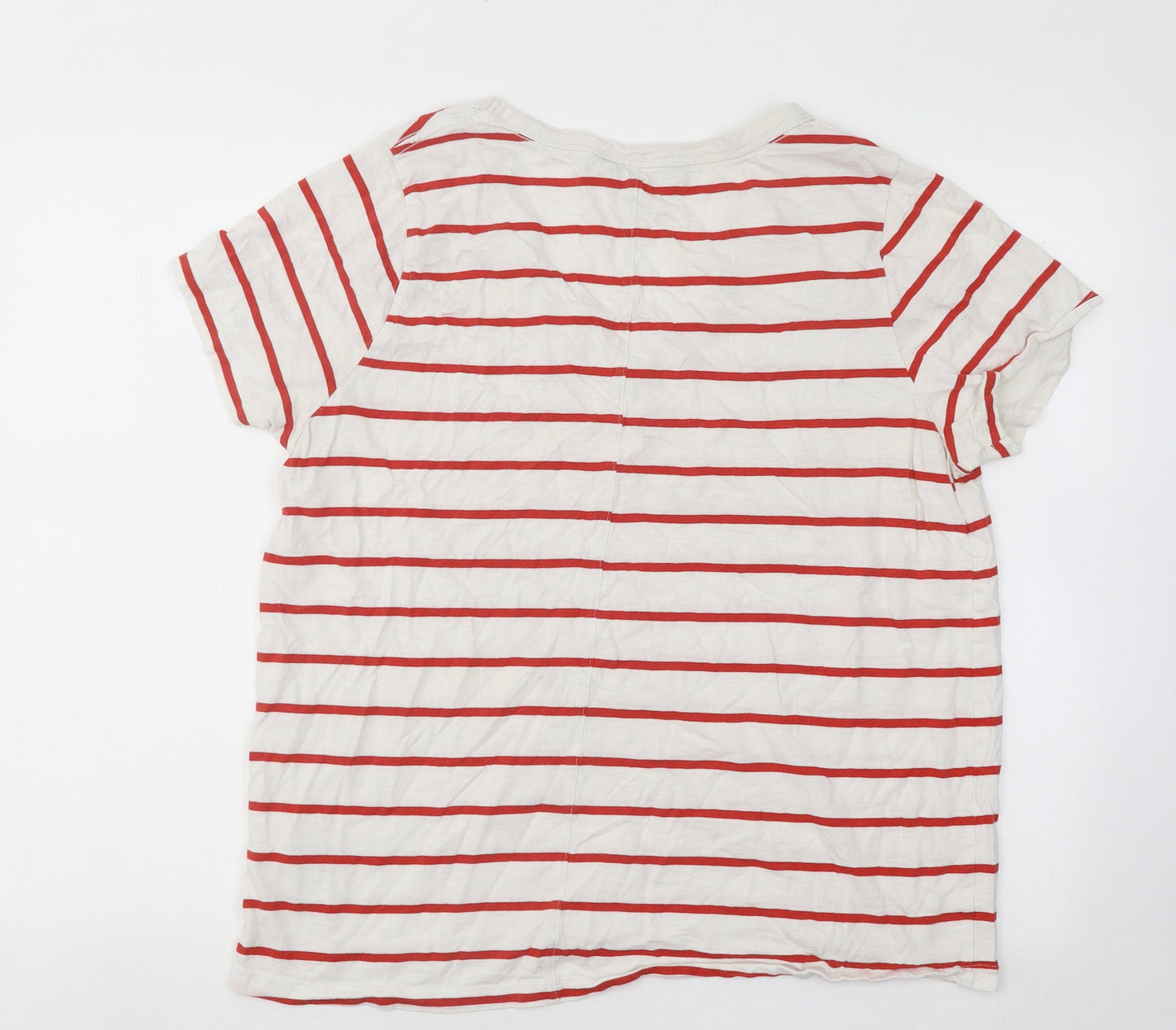 F&F Womens White Striped Cotton Basic T-Shirt Size 16 V-Neck