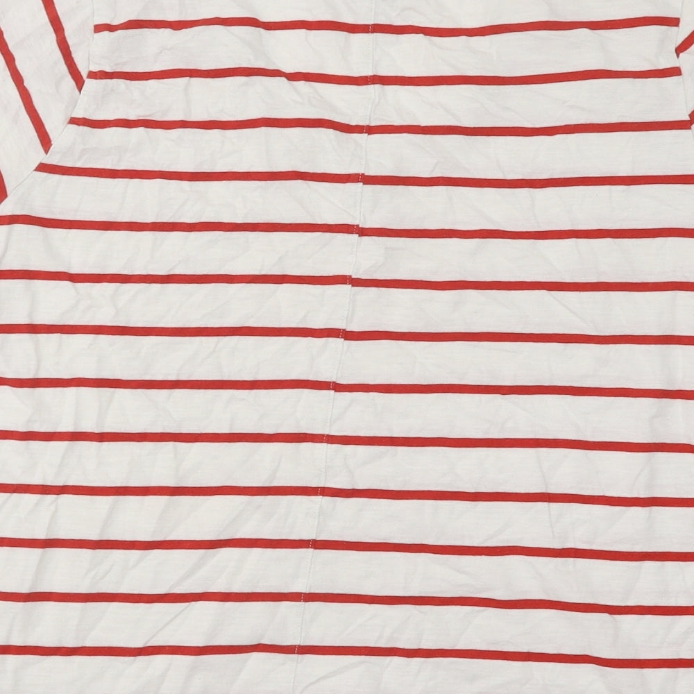 F&F Womens White Striped Cotton Basic T-Shirt Size 16 V-Neck