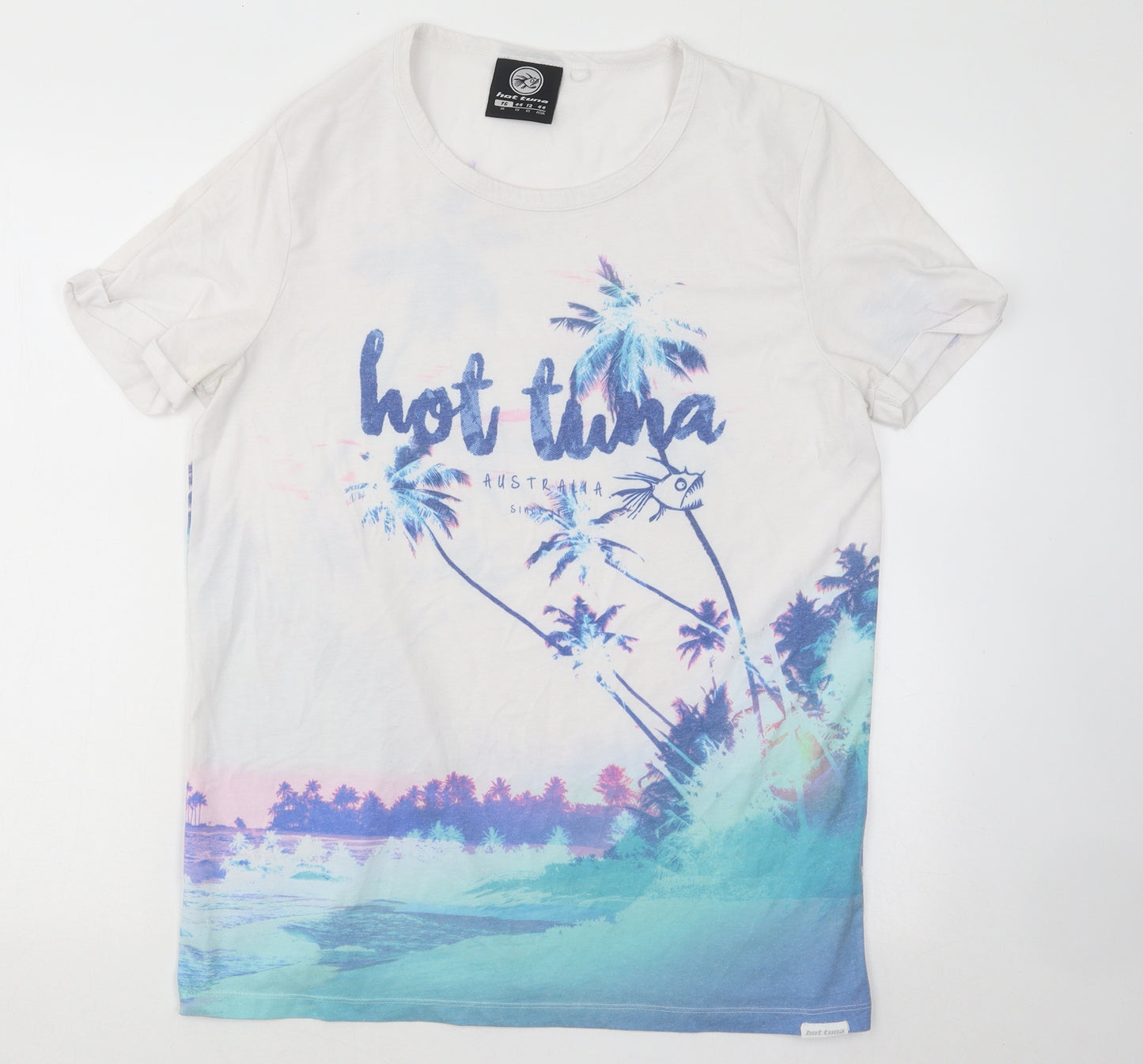 Hot Tuna Womens Multicoloured Cotton Basic T-Shirt Size 16 Round Neck - Palm Trees