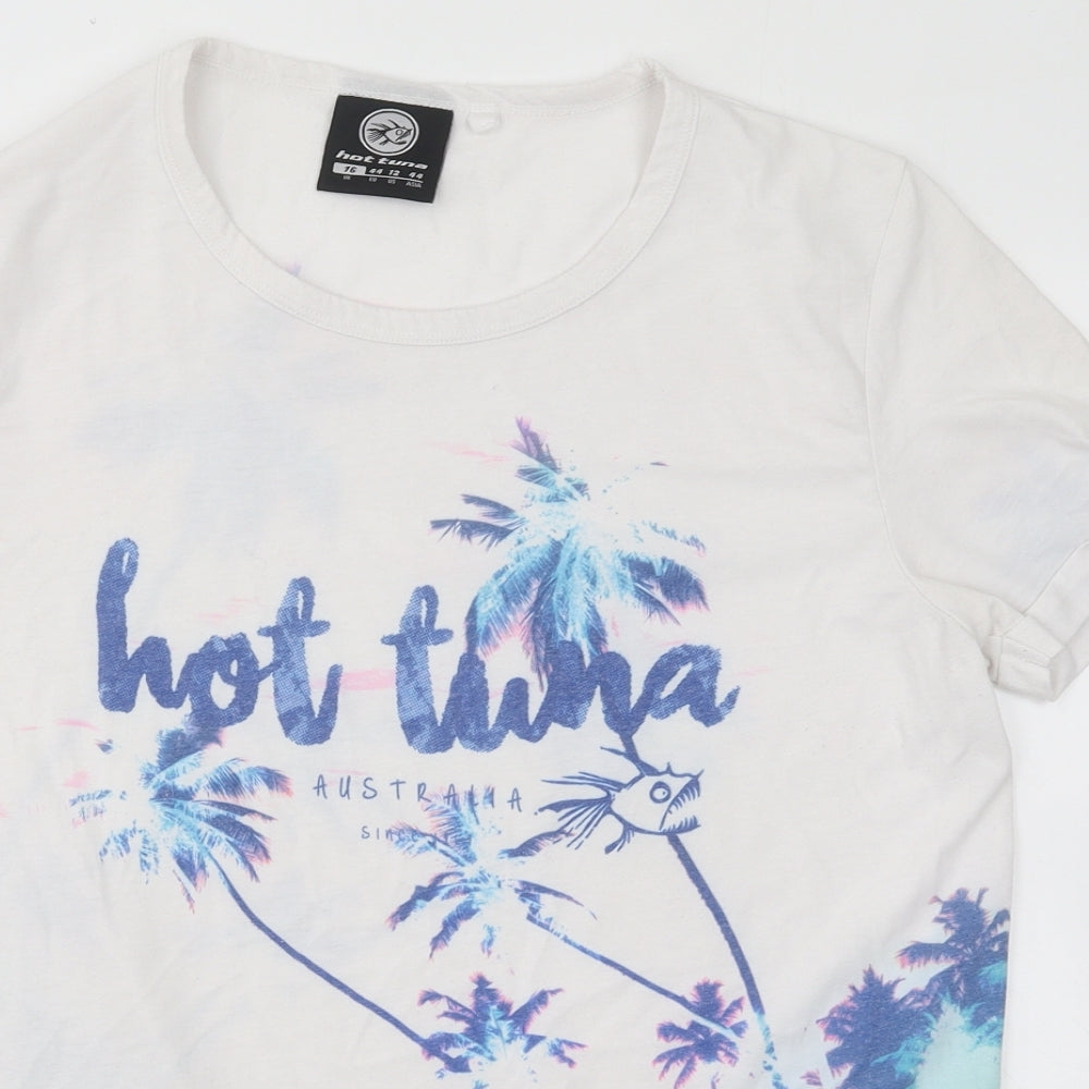 Hot Tuna Womens Multicoloured Cotton Basic T-Shirt Size 16 Round Neck - Palm Trees