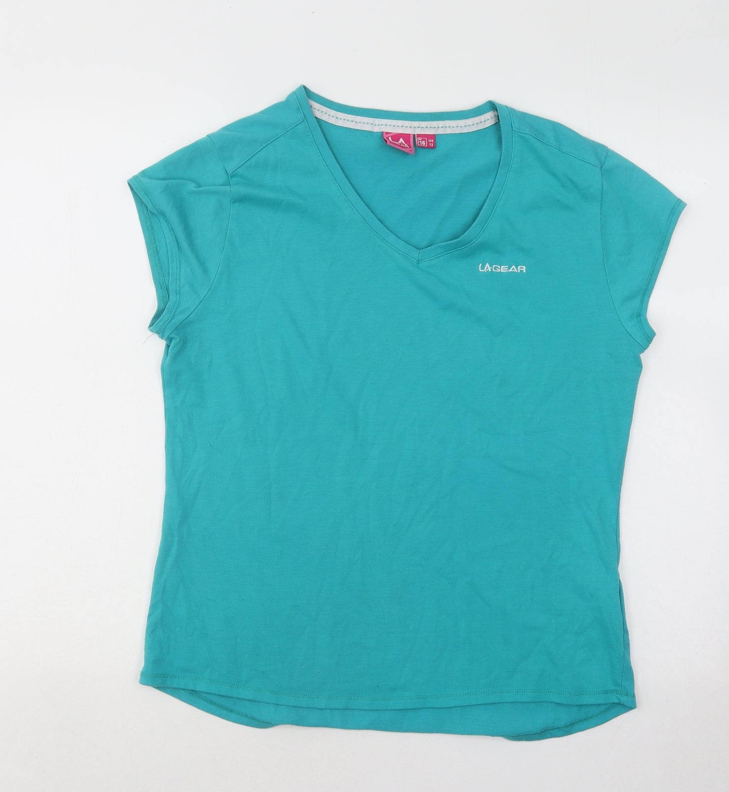 LA Gear Womens Blue Cotton Basic T-Shirt Size 16 V-Neck