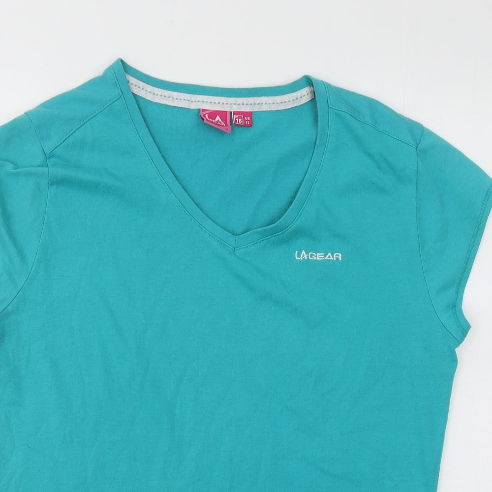 LA Gear Womens Blue Cotton Basic T-Shirt Size 16 V-Neck