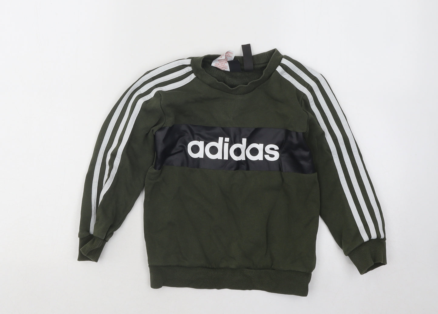 adidas Boys Green Cotton Pullover Sweatshirt Size 5-6 Years Pullover