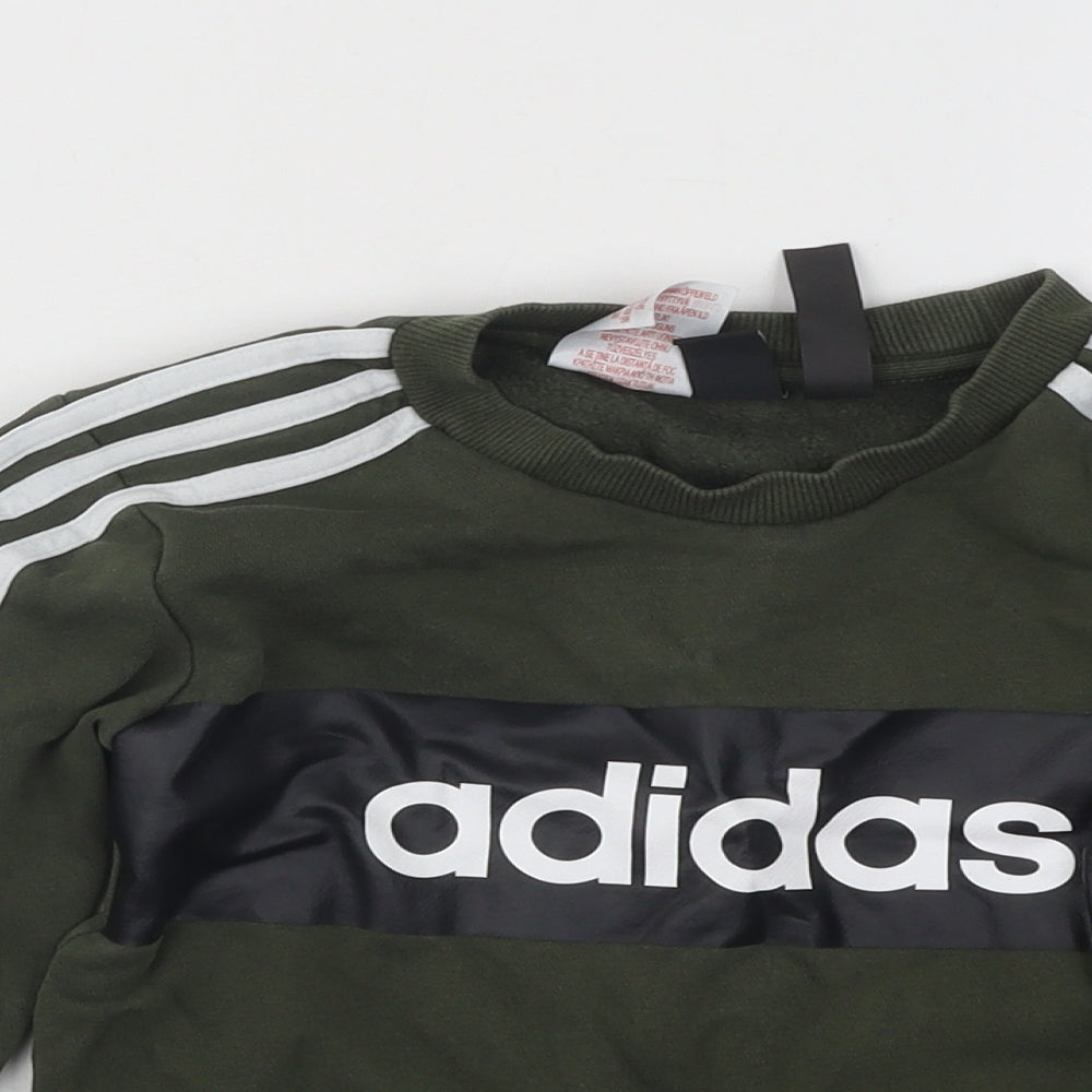 adidas Boys Green Cotton Pullover Sweatshirt Size 5-6 Years Pullover
