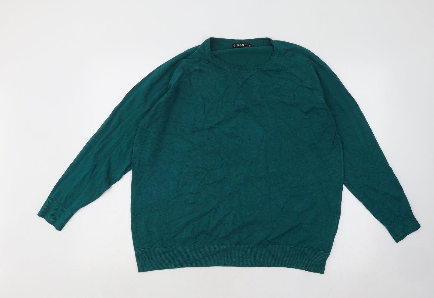 Dunnes Stores Womens Green Round Neck Cotton Pullover Jumper Size 2XL