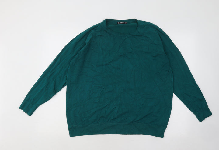 Dunnes Stores Womens Green Round Neck Cotton Pullover Jumper Size 2XL