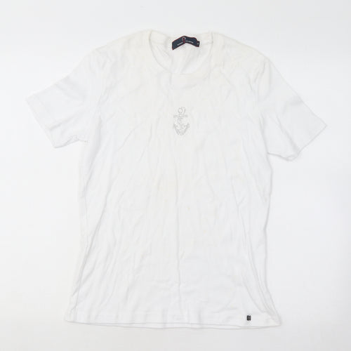 Paco Marine Womens White Cotton Basic T-Shirt Size S Round Neck - Anchor