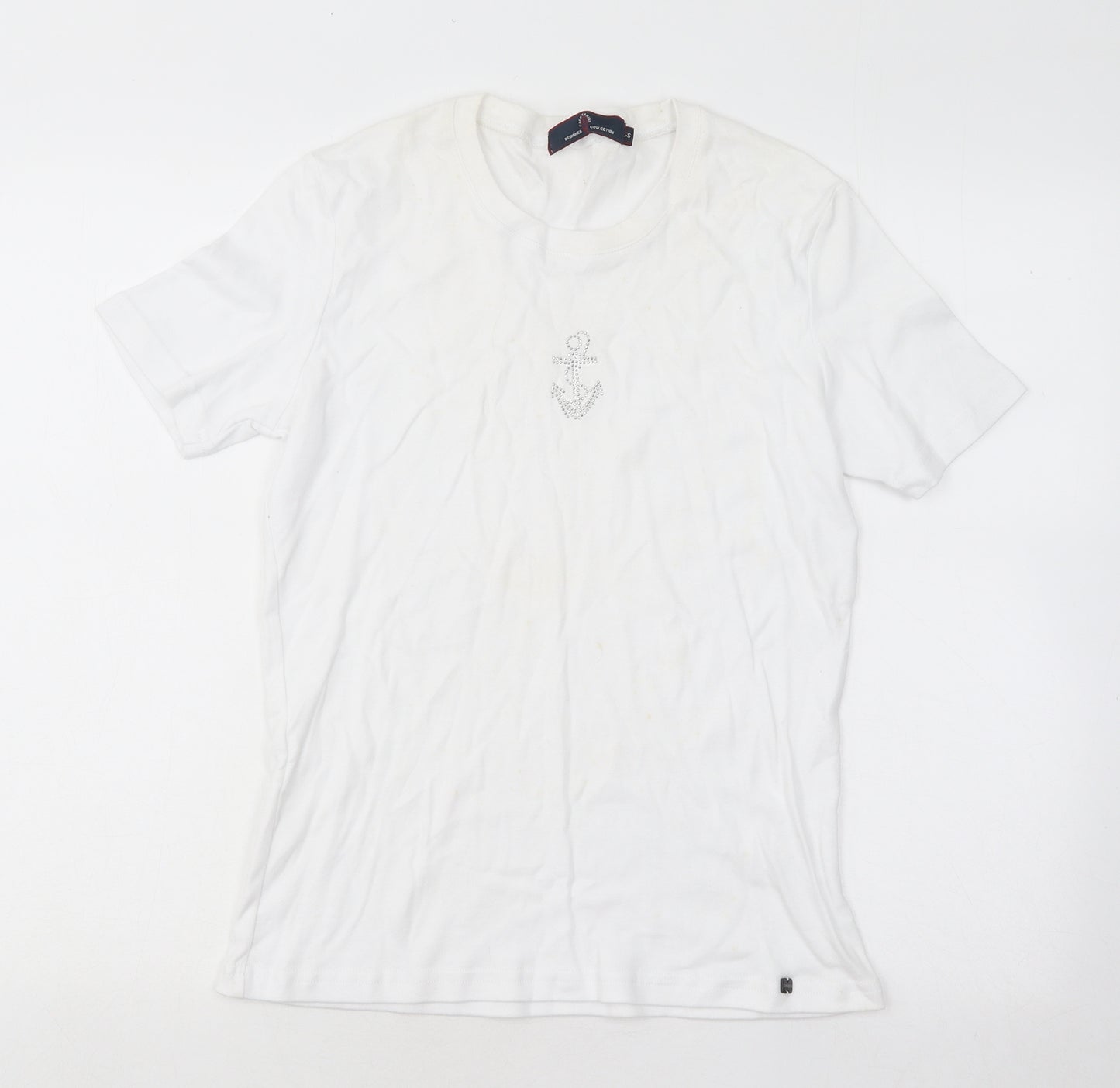 Paco Marine Womens White Cotton Basic T-Shirt Size S Round Neck - Anchor