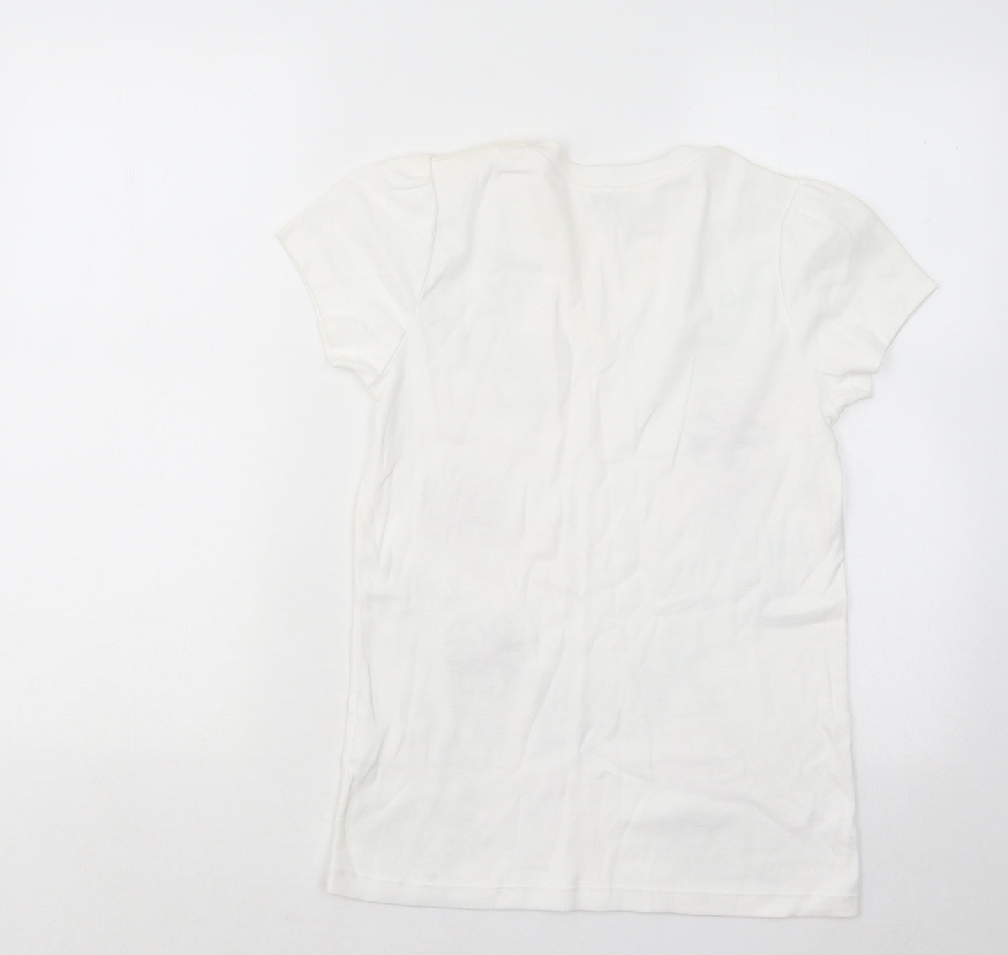 Papaya Womens White Floral Cotton Basic T-Shirt Size 10 V-Neck