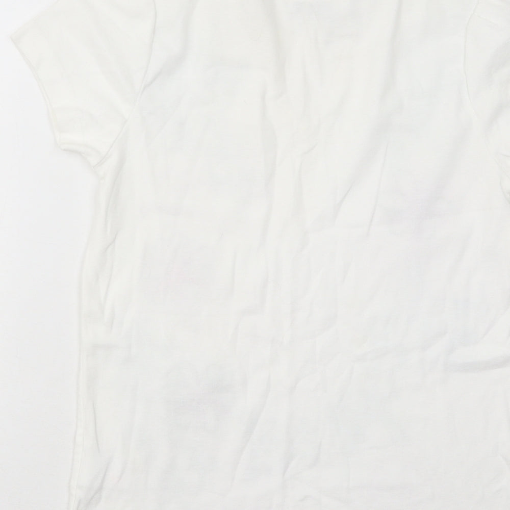 Papaya Womens White Floral Cotton Basic T-Shirt Size 10 V-Neck