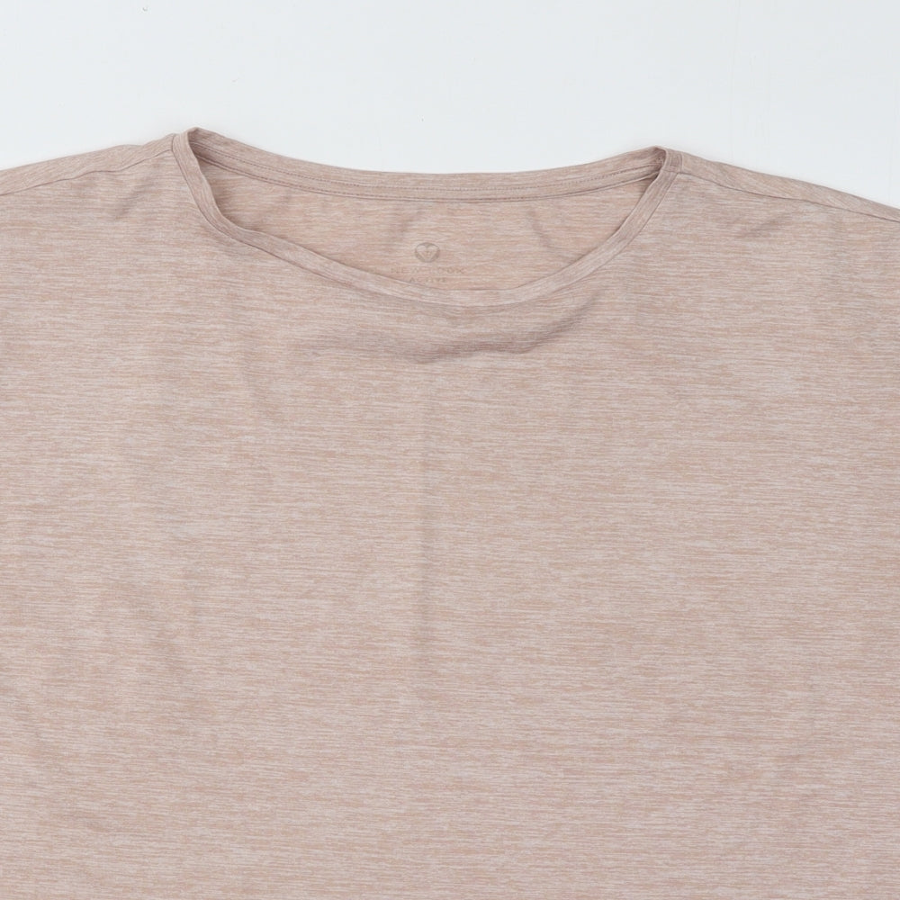 New Look Womens Beige Polyester Basic T-Shirt Size M Round Neck Pullover