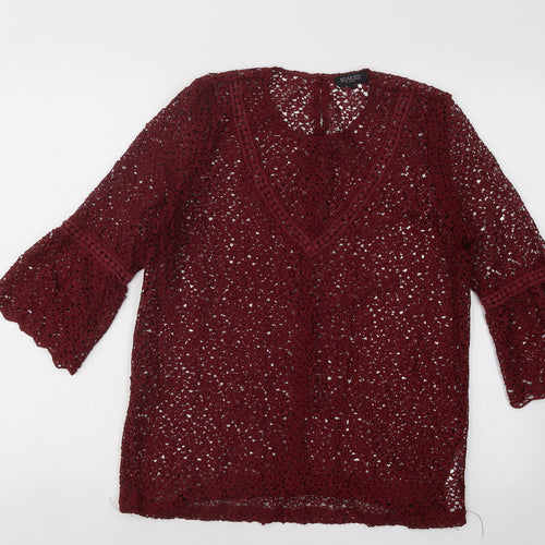 Soaked in Luxury Womens Red Round Neck Geometric Cotton Pullover Jumper Size M