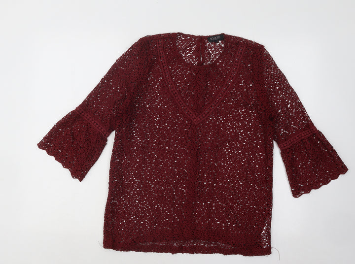 Soaked in Luxury Womens Red Round Neck Geometric Cotton Pullover Jumper Size M