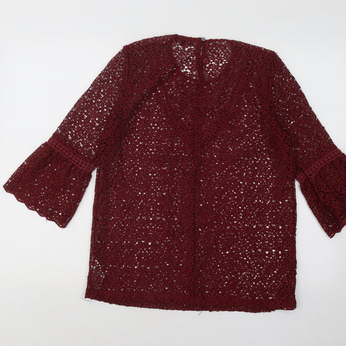 Soaked in Luxury Womens Red Round Neck Geometric Cotton Pullover Jumper Size M