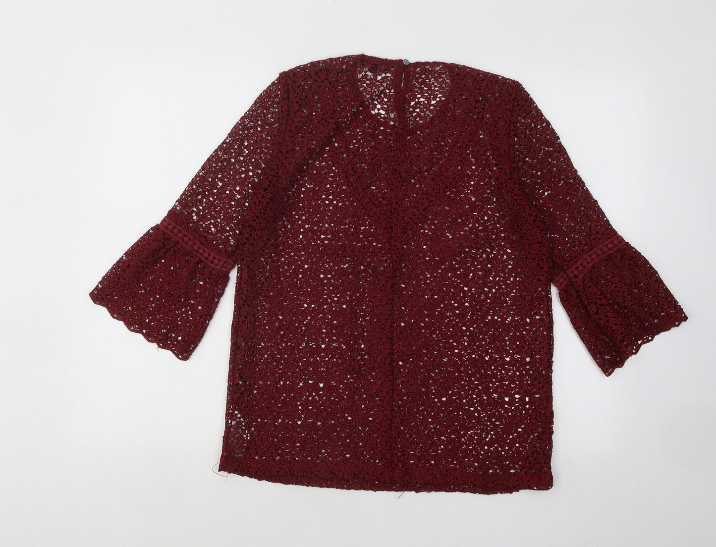 Soaked in Luxury Womens Red Round Neck Geometric Cotton Pullover Jumper Size M