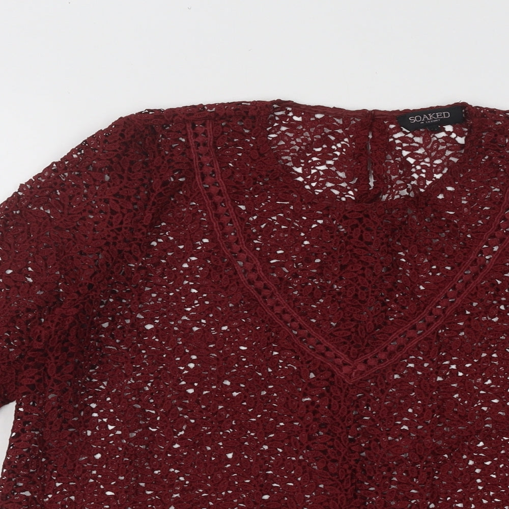 Soaked in Luxury Womens Red Round Neck Geometric Cotton Pullover Jumper Size M