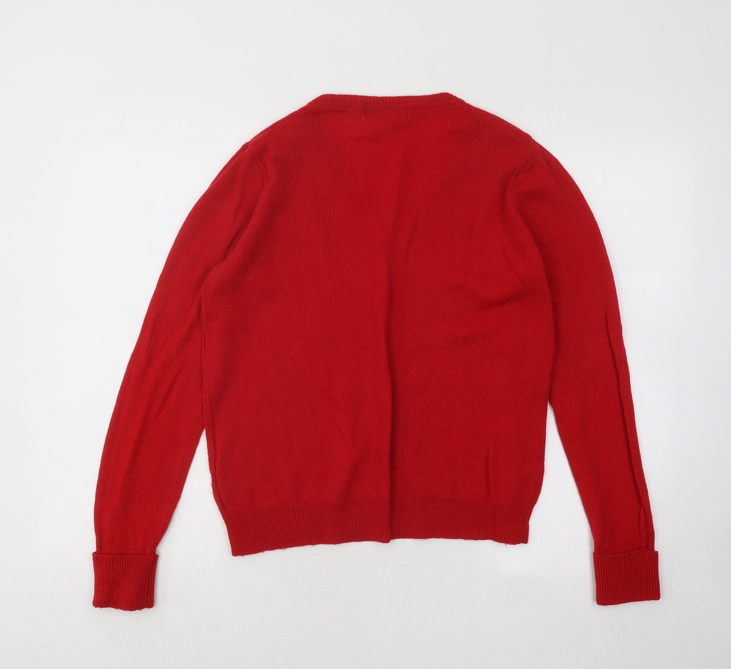 Marks and Spencer Womens Red V-Neck Wool Pullover Jumper Size 14