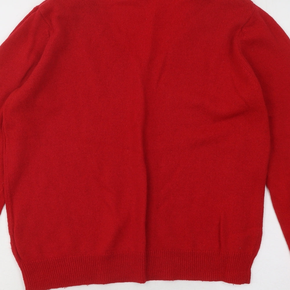 Marks and Spencer Womens Red V-Neck Wool Pullover Jumper Size 14