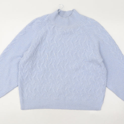 Dunnes Stores Womens Blue Mock Neck Geometric Acrylic Pullover Jumper Size M