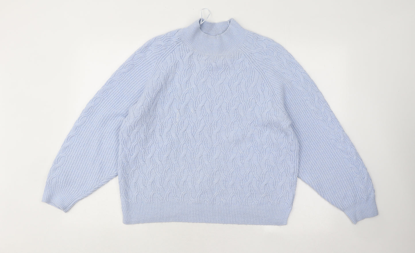 Dunnes Stores Womens Blue Mock Neck Geometric Acrylic Pullover Jumper Size M