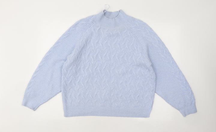 Dunnes Stores Womens Blue Mock Neck Geometric Acrylic Pullover Jumper Size M