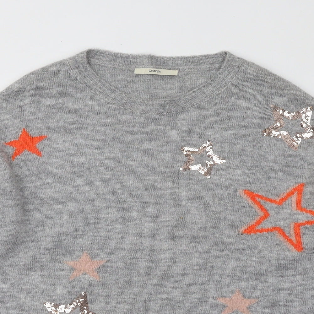 George Womens Grey Round Neck Geometric Acrylic Pullover Jumper Size 16 - Stars