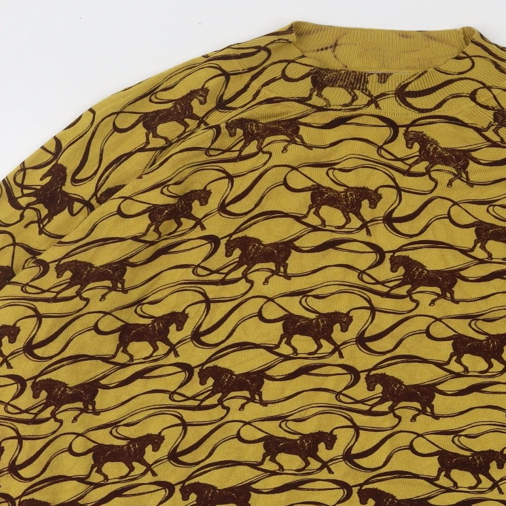 NEXT Womens Yellow Mock Neck Geometric Viscose Pullover Jumper Size L - Horses