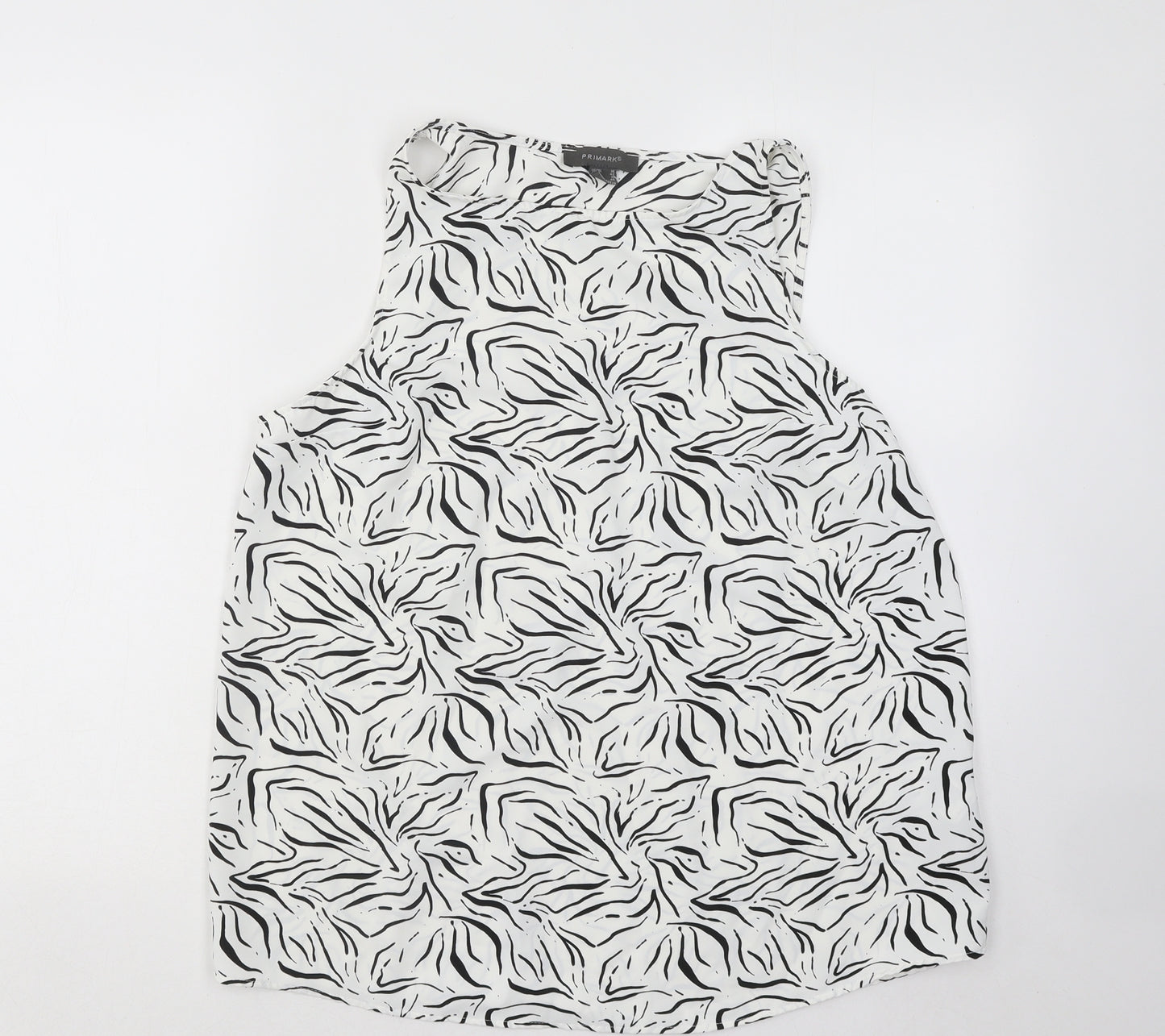 Primark Womens White Geometric Polyester Basic Tank Size 14 Round Neck