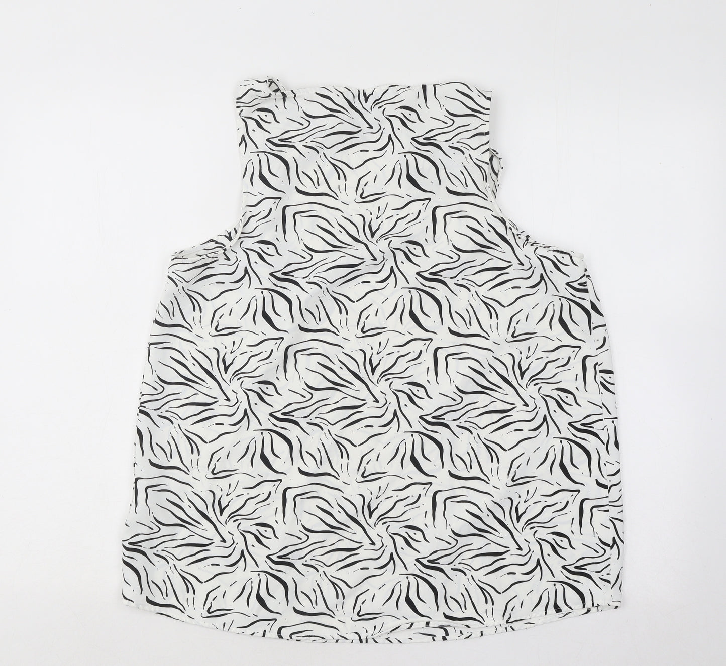 Primark Womens White Geometric Polyester Basic Tank Size 14 Round Neck