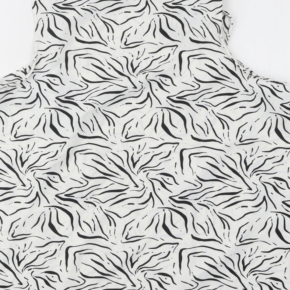 Primark Womens White Geometric Polyester Basic Tank Size 14 Round Neck