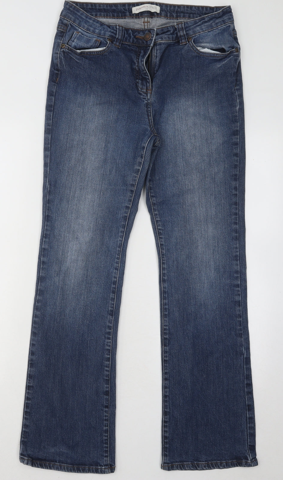 Papaya Womens Blue Cotton Bootcut Jeans Size 14 L28 in Regular Button