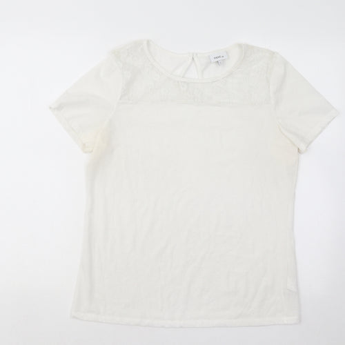 NEXT Womens White Floral Nylon Basic T-Shirt Size 12 Round Neck