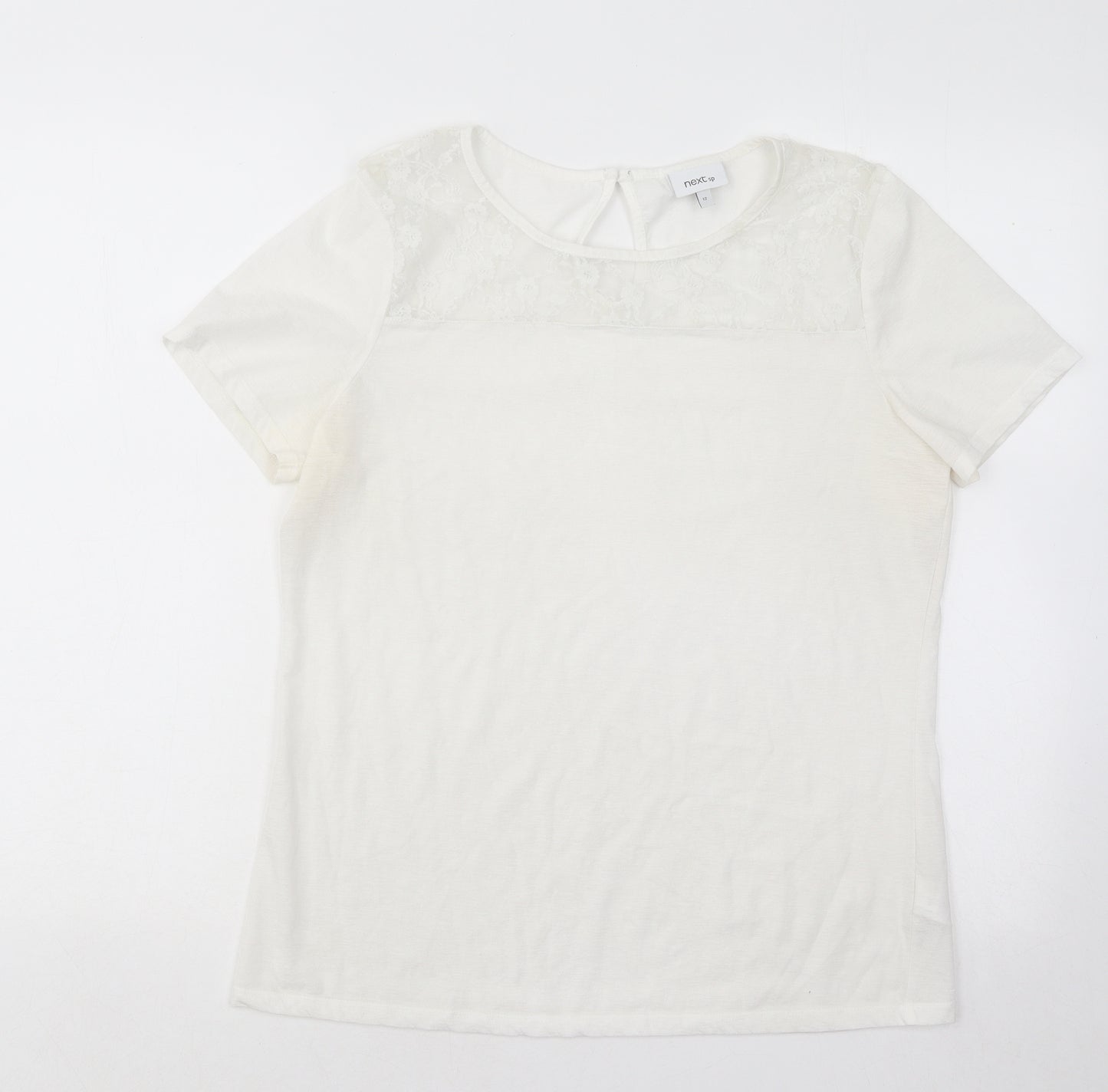 NEXT Womens White Floral Nylon Basic T-Shirt Size 12 Round Neck