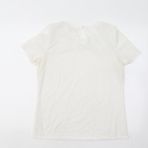 NEXT Womens White Floral Nylon Basic T-Shirt Size 12 Round Neck